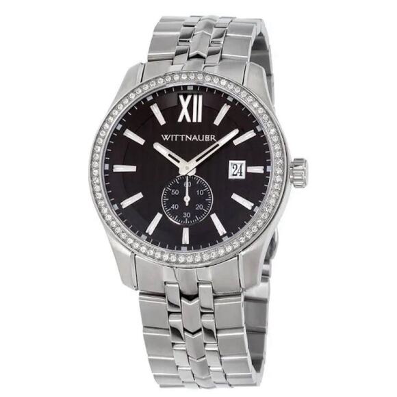 Wittnauer Michael Men’s Watch Silver Black Dial W/ Crystal Rhinestone WN3031 - Picture 1 of 12
